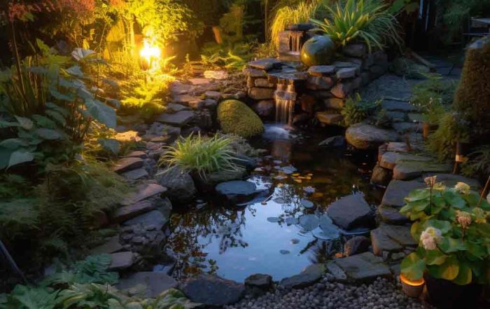How do you light a waterfall pond?